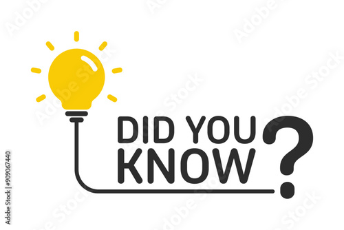 Did You Know message label design with light bulb and rays. Template post icon for social media background, fun fact blank template fyi vector with lightbulb idea and cable symbol element