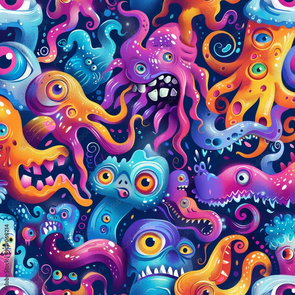 Sea Creatures in a Colorful Abstract Pattern Sea Creatures in a Colorful Abstract Pattern