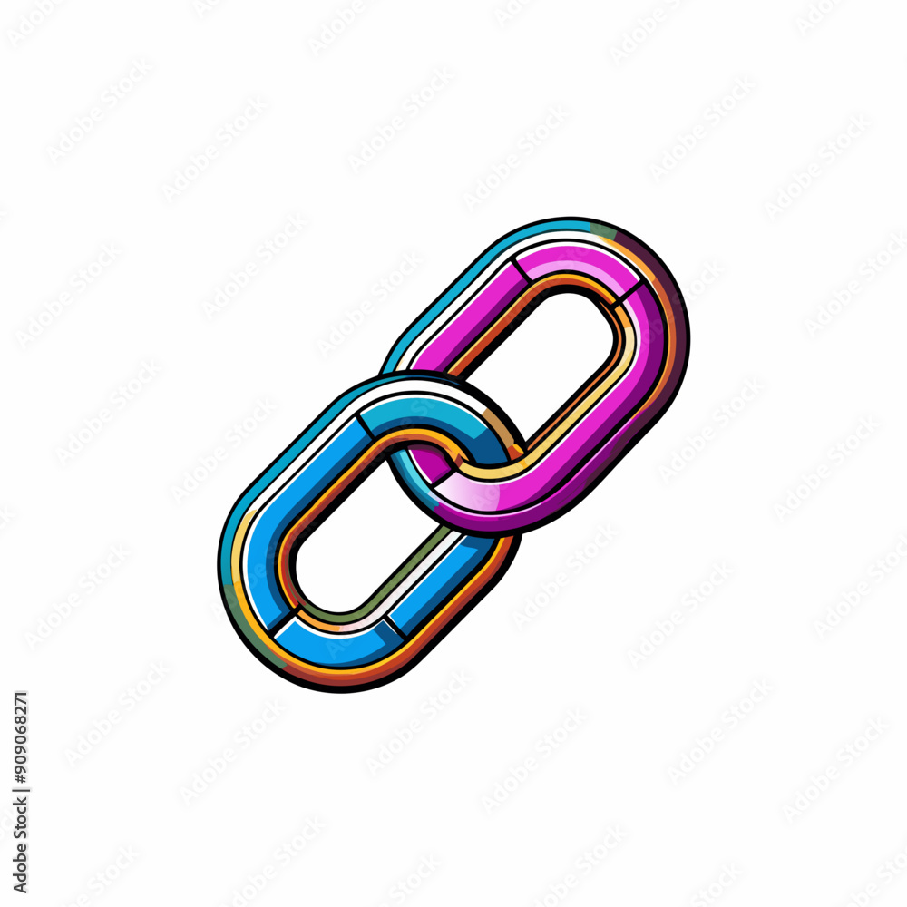 Obraz premium Isometric flat icon representing a chain link, symbolizing connection and networking, for internet and technology.