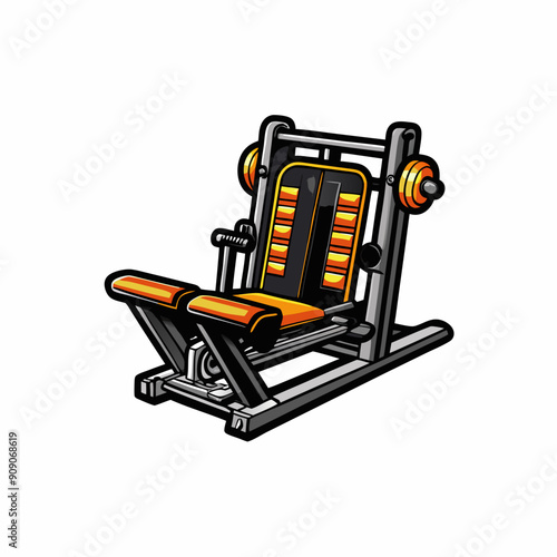 A detailed image of a leg press machine, showing its structure, the seat, the foot platform, and any other relevant details.