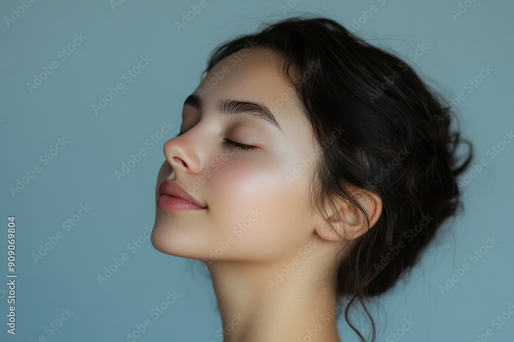 A close up of a girl's face with her eyes closed A close up of a girl's face with her eyes closed