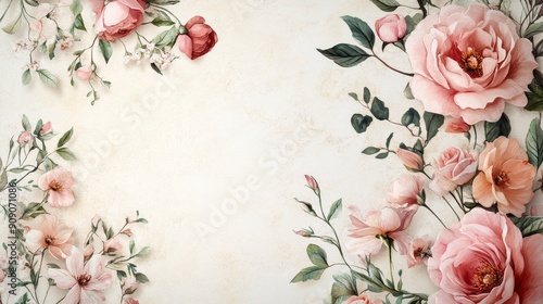 Watercolor Floral Border with White Background