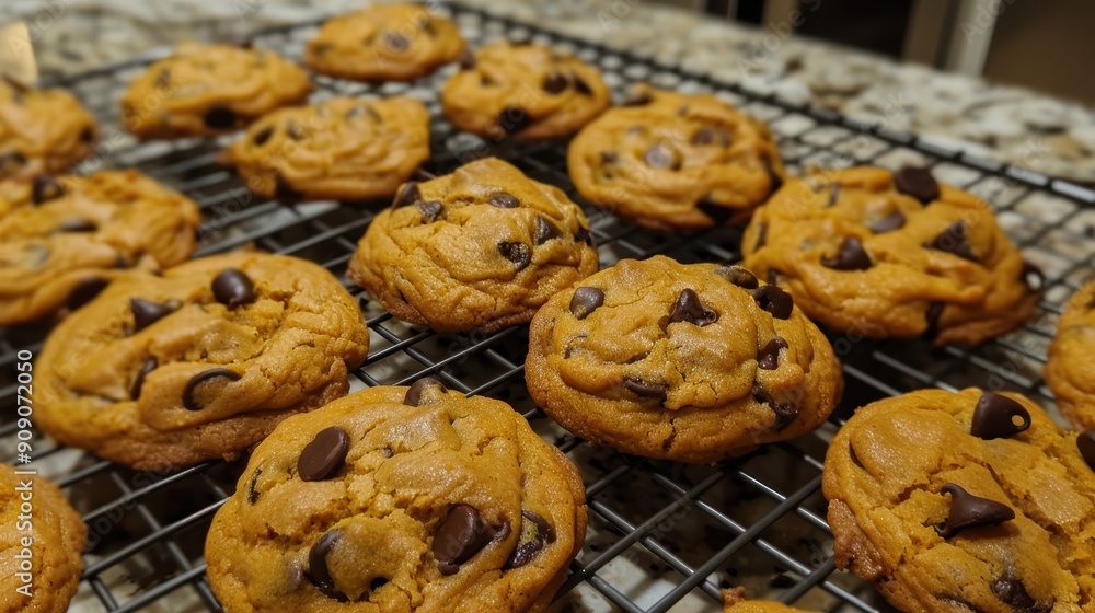 Delicious Pumpkin and Chocolate Chip Cookies Straight out of the Oven Delicious Pumpkin and Chocolate Chip Cookies Straight out of the Oven