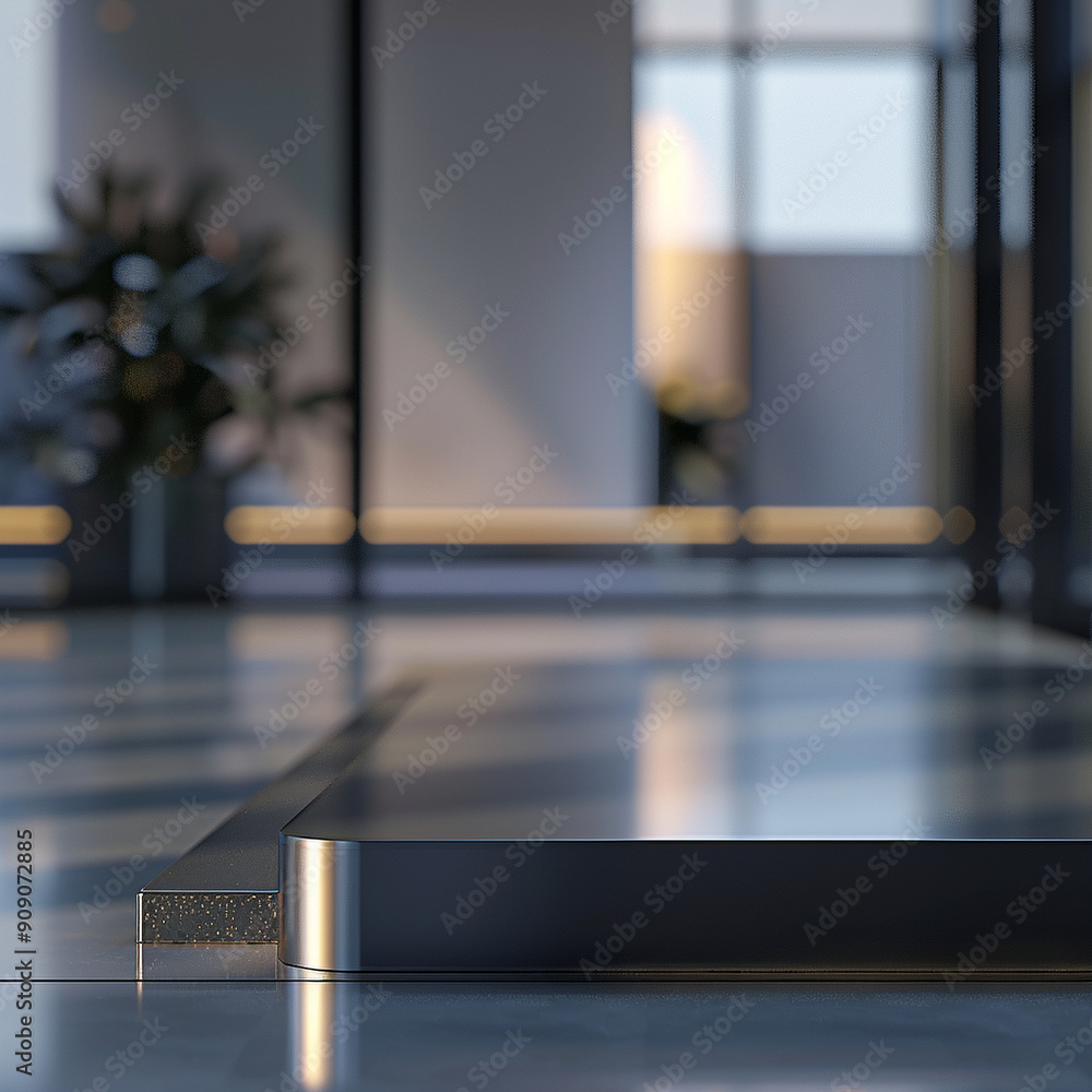 interior of a modern house with close up product display podium interior of a modern house with close up product display podium