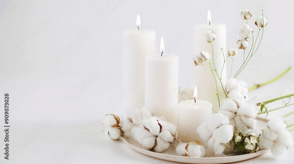 White Candles and Cotton Flowers White Candles and Cotton Flowers