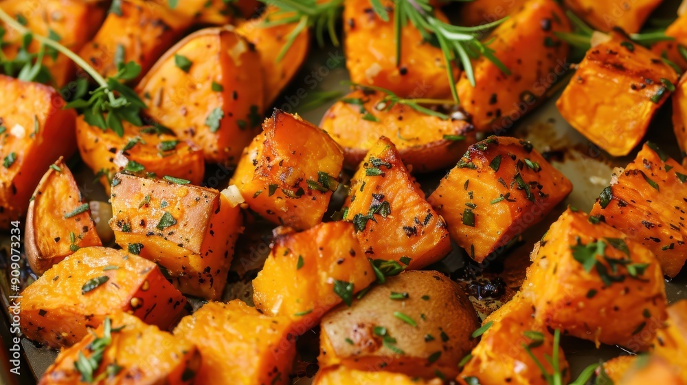Savory Roasted Garlic and Herb Sweet Potatoes with Fresh Seasonings and Spices Savory Roasted Garlic and Herb Sweet Potatoes with Fresh Seasonings and Spices