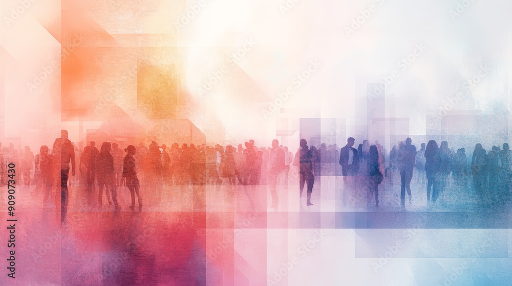 Abstract image of a crowd of people in a colorful, vibrant, and energetic setting. Abstract image of a crowd of people in a colorful, vibrant, and energetic setting.