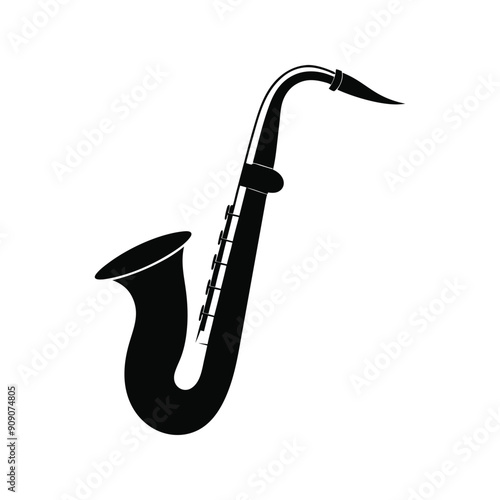 Stylish Saxophone Silhouette Vector Illustration, Classic Black Saxophone Icon for Music Projects