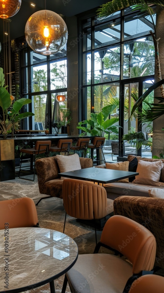 The lounge features inviting seating arrangements and lush plants, creating a relaxing atmosphere perfect for socializing The lounge features inviting seating arrangements and lush plants, creating a relaxing atmosphere perfect for socializing
