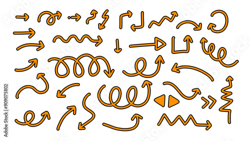 Outline Arrows set icons. Outline Arrow icon. hand drawn Arrow vector collection. Doodle Arrow. Cursor. Modern simple arrows. Vector illustration.
