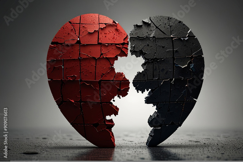 A broken heart symbolizes loss, breakup, or divorce, capturing the emotional depth of separation and lost love.