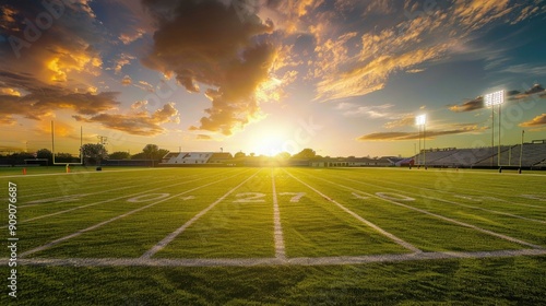 High school football field at sunset