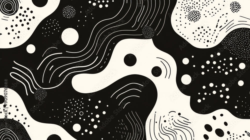Black and White Abstract Pattern with Circles, Lines, and Dots Black and White Abstract Pattern with Circles, Lines, and Dots