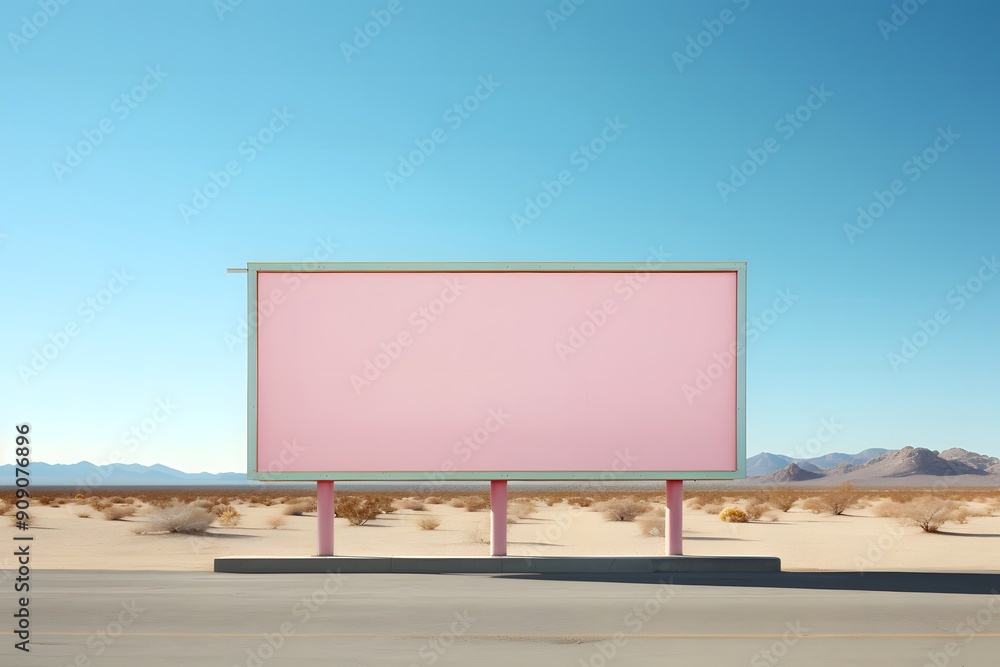 Fototapeta premium Minimalist Pink Billboard in Empty Desert