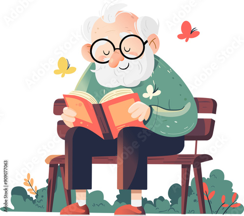 grandfather read a book in the park The World Senior Citizen's Day is celebrated on 21 August each year.