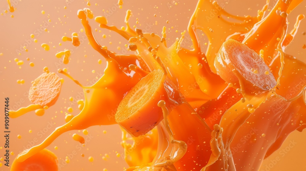 Carrot Slices Splashing in Orange Juice Carrot Slices Splashing in Orange Juice