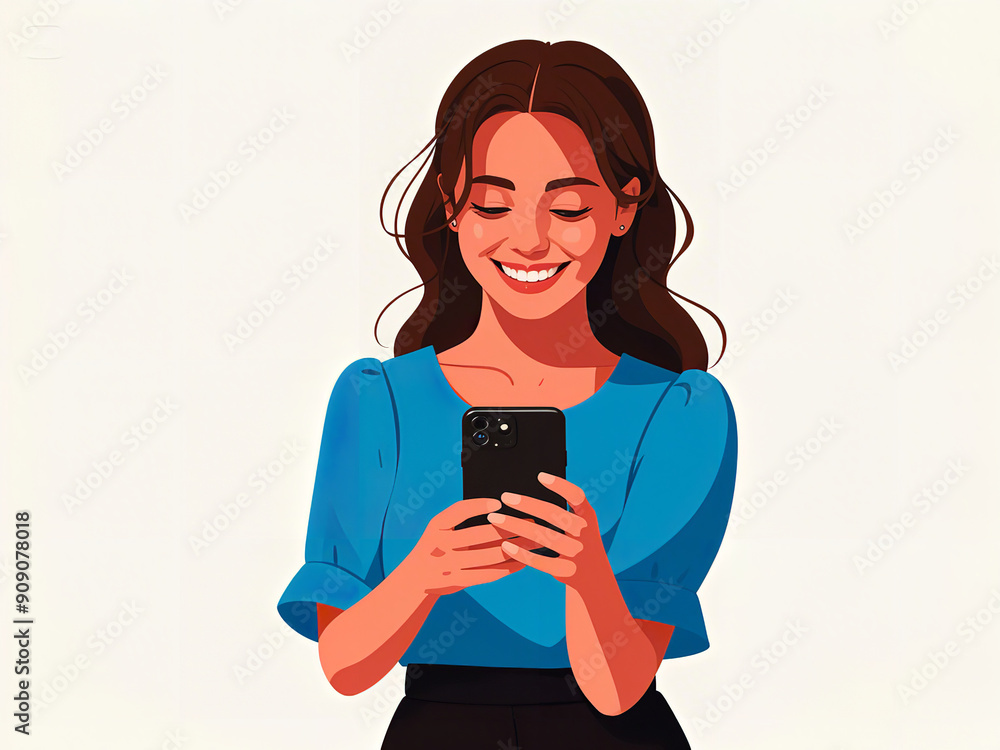 Happy young woman using cell phone PNG Happy young woman using cell phone PNG