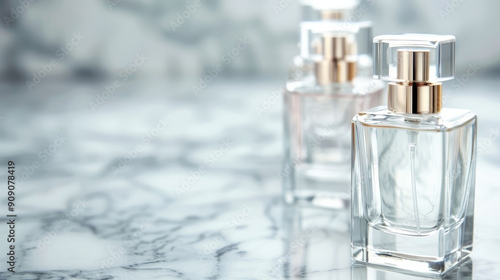 Highend perfume bottles on a marble countertop, cosmetics, Highend perfume bottles on a marble countertop, cosmetics,