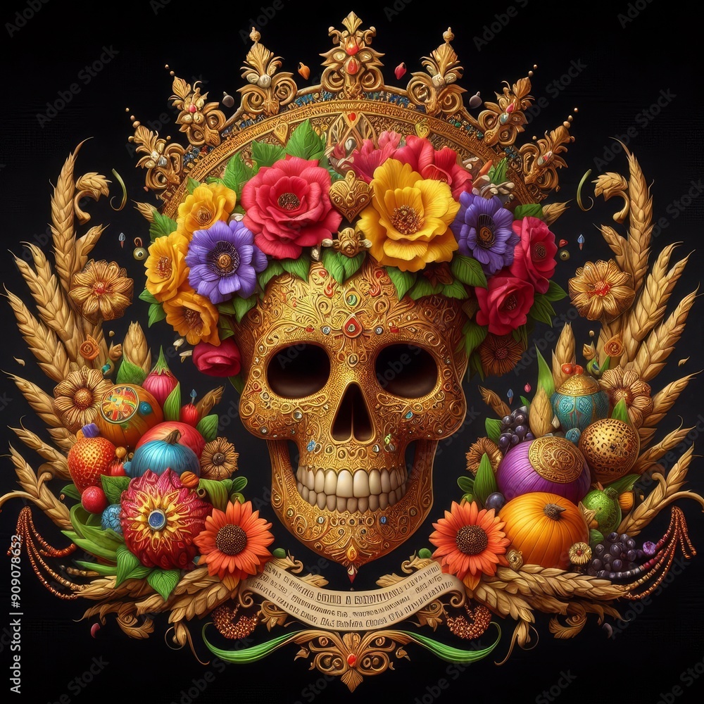 Dia de Muertos attributes detailed in photo realistic style
