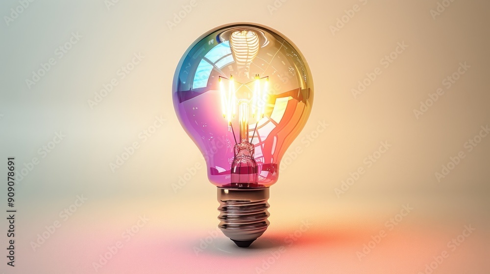 Colorful light bulb radiates warmth and creativity in a serene atmosphere Colorful light bulb radiates warmth and creativity in a serene atmosphere
