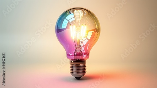 Colorful light bulb radiates warmth and creativity in a serene atmosphere