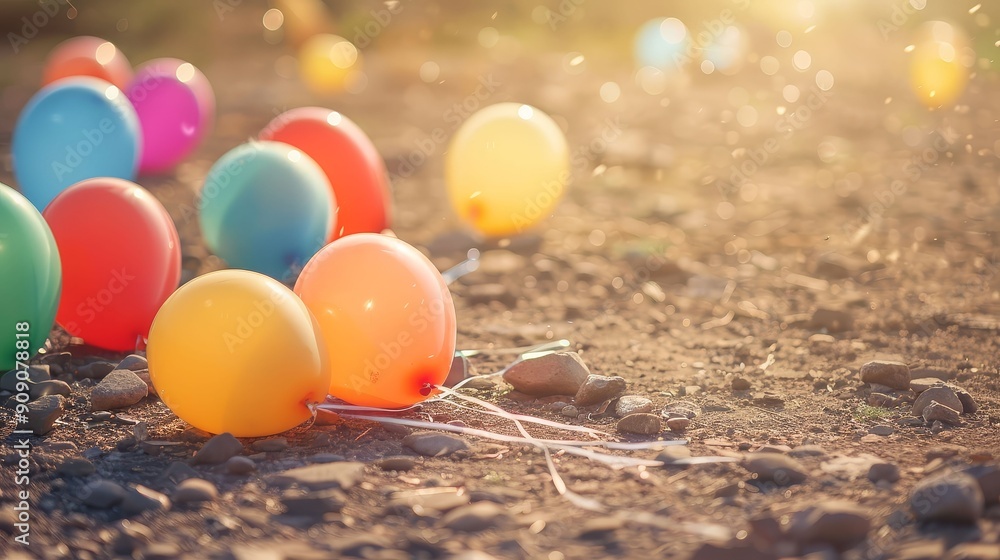 Celebratory balloons deflated on the ground, party aftermath Celebratory balloons deflated on the ground, party aftermath