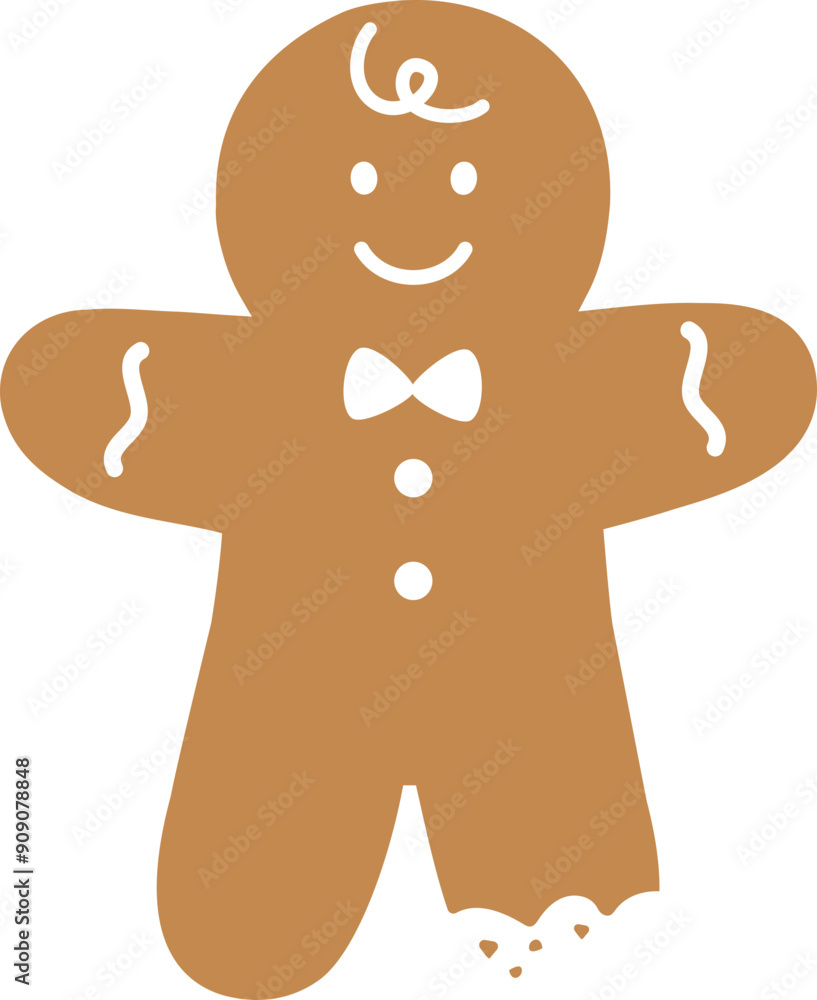 Obraz premium Bitten gingerbread man flat vector. Gingerbread man cookies with bites taken off vector. Holiday gingerbread man cookie svg.