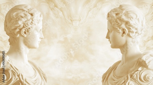 A background with two classic marble sculptures facing each other, ideal for artistic and decorative purposes.