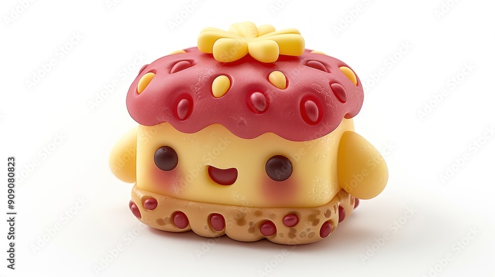 A cheerful dessert character with a bright strawberry topping is smiling happily A cheerful dessert character with a bright strawberry topping is smiling happily