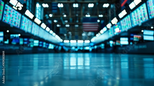 Empty trading floor with dim lighting  mood of uncertainty