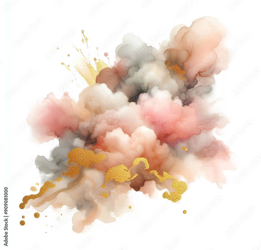 Watercolor illustration with abstract soft golden smoke effect on white background Watercolor illustration with abstract soft golden smoke effect on white background