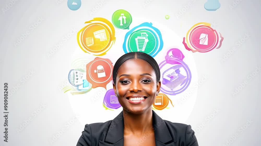 Smiling Businesswoman with Creative Visual Effects Smiling Businesswoman with Creative Visual Effects