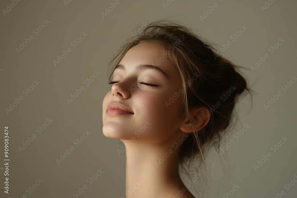 A close up of a girl's face with her eyes closed A close up of a girl's face with her eyes closed