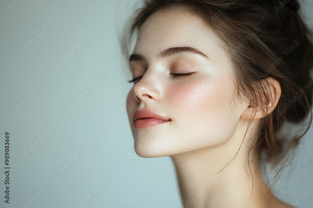 A close up of a girl's face with her eyes closed A close up of a girl's face with her eyes closed