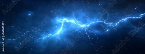 Lightning flashes on a dark blue background