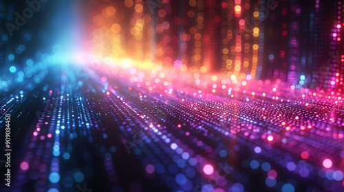 Abstract Digital Landscape with Colorful Particles - Futuristic  Technology  Data