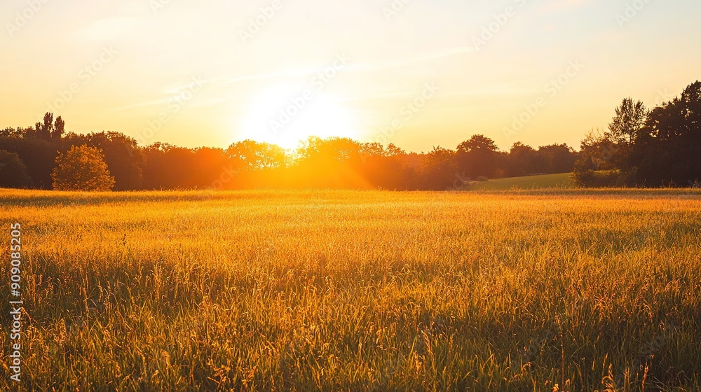 Sunset Over Autumn Fields During Golden Hour on White Background Sunset Over Autumn Fields During Golden Hour on White Background