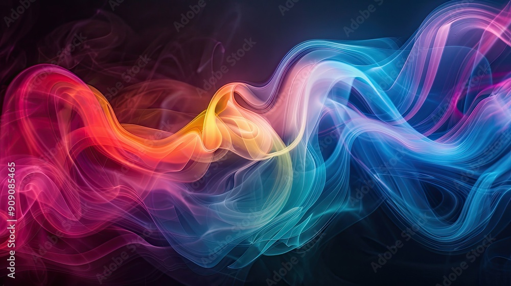 custom made wallpaper toronto digitalAn abstract image of swirling colored smoke with vibrant hues of pink, green, and blue against a black background