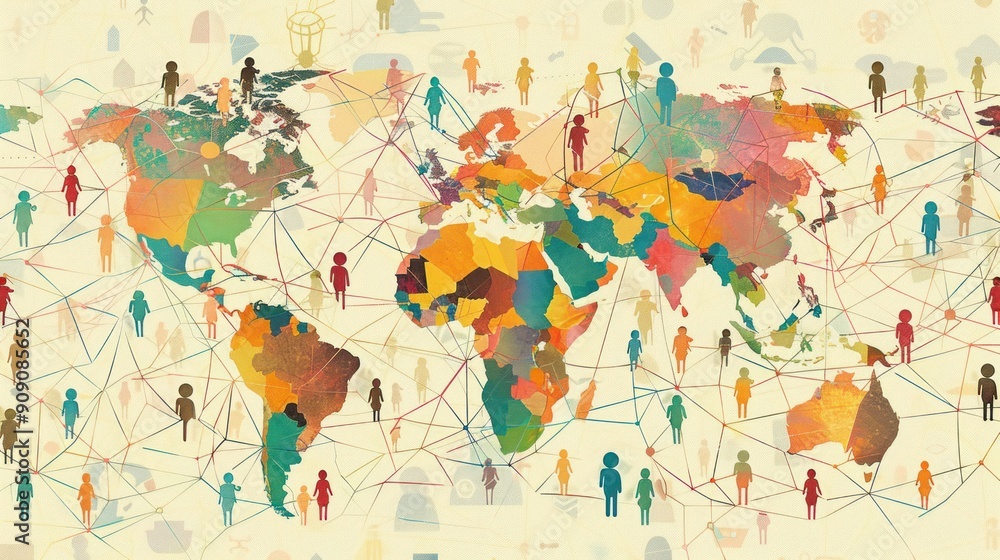 Fototapeta premium A digital illustration showing the interconnectedness of diverse cultures globally