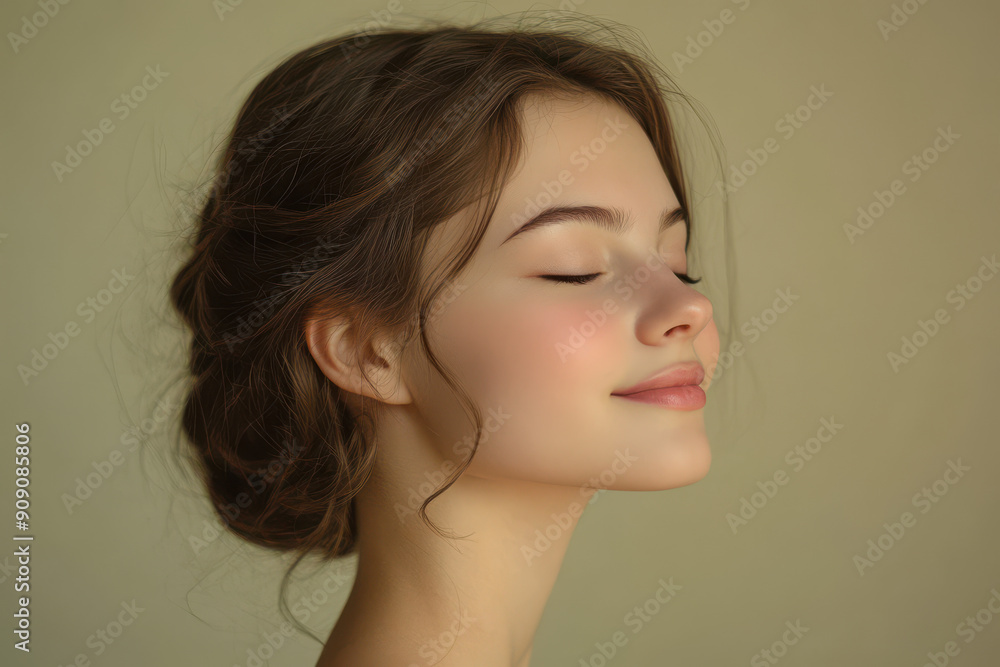 A close up of a girl's face with her eyes closed A close up of a girl's face with her eyes closed
