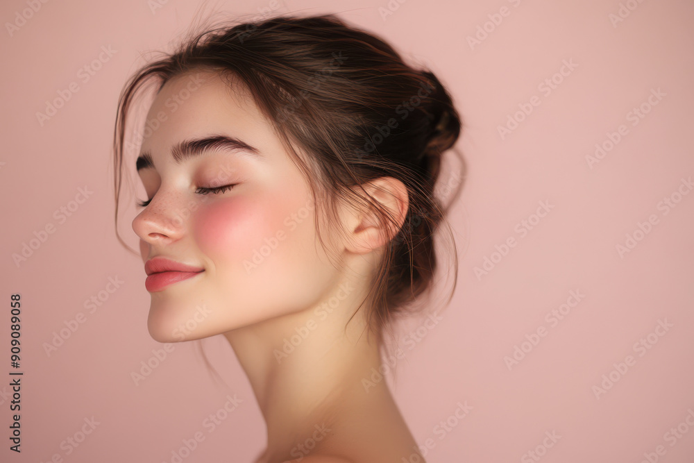 A close up of a girl's face with her eyes closed A close up of a girl's face with her eyes closed