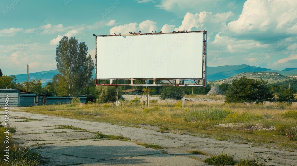 Blank White Billboard on Rural Landscape Background Blank White Billboard on Rural Landscape Background