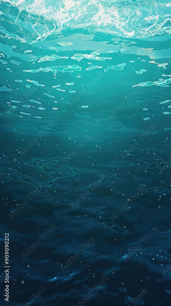 Obraz premium A calming transition of deep blue and turquoise hues evokes the tranquility of the underwater world, with soft sparkles and gentle waves