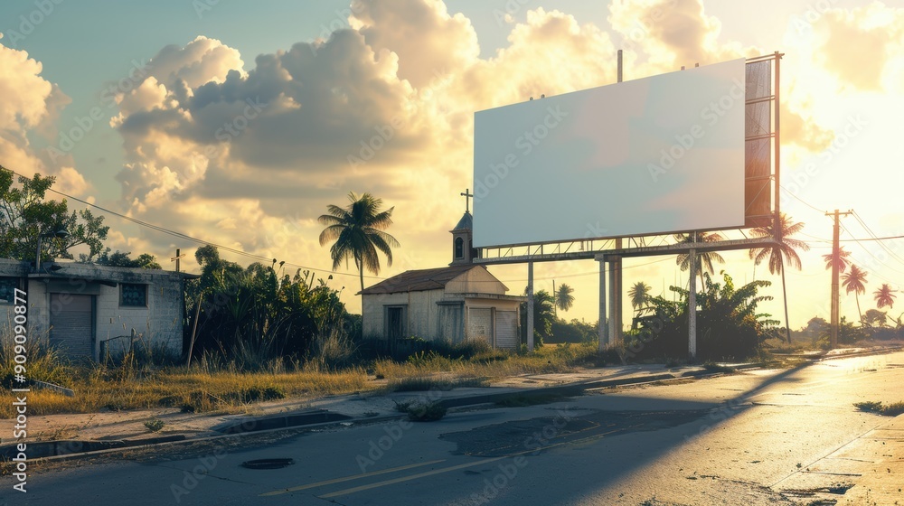 Obraz premium Blank White Billboard Display in Front of a Church Building