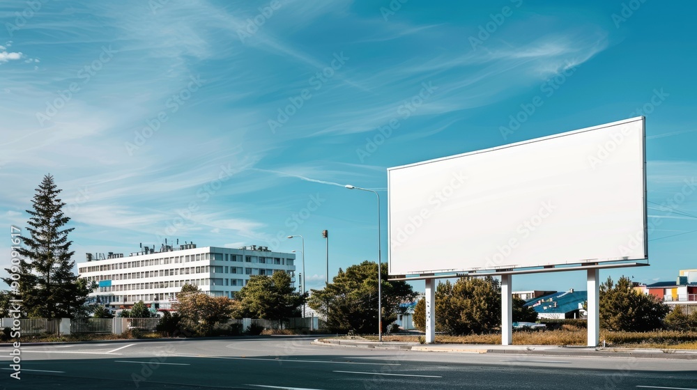 Obraz premium White Blank Billboard Displayed Outside Sports Arena for Advertisement
