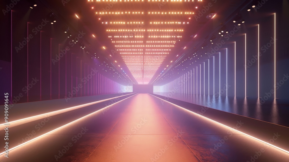 A Brightly Lit Corridor With Neon Lights A Brightly Lit Corridor With Neon Lights