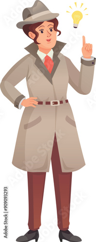 Female detective have idea. Investigating crime character