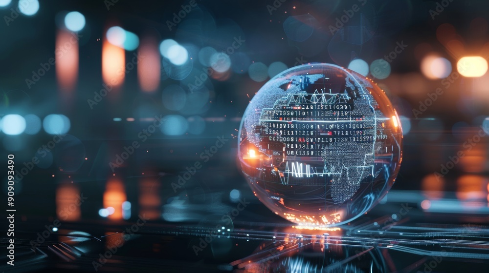 Ai technology banner round ball with ai text symbolizes data science and innovation in cyber realms Ai technology banner round ball with ai text symbolizes data science and innovation in cyber realms