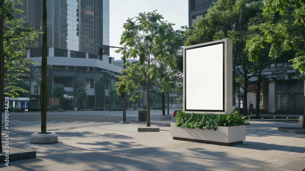 Blank White Billboard Display in Urban Public Square Blank White Billboard Display in Urban Public Square
