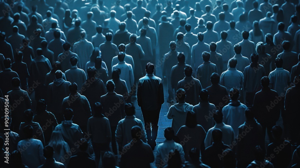Obraz premium Conceptual image of feeling alone in a crowd.